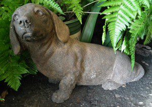 "Hey, who ya callin' a weenie?" This adorable little dachshund is the perfect size to squeeze into just about any nook of your garden. Don't worry, he's already been trained to not howl at fire trucks.